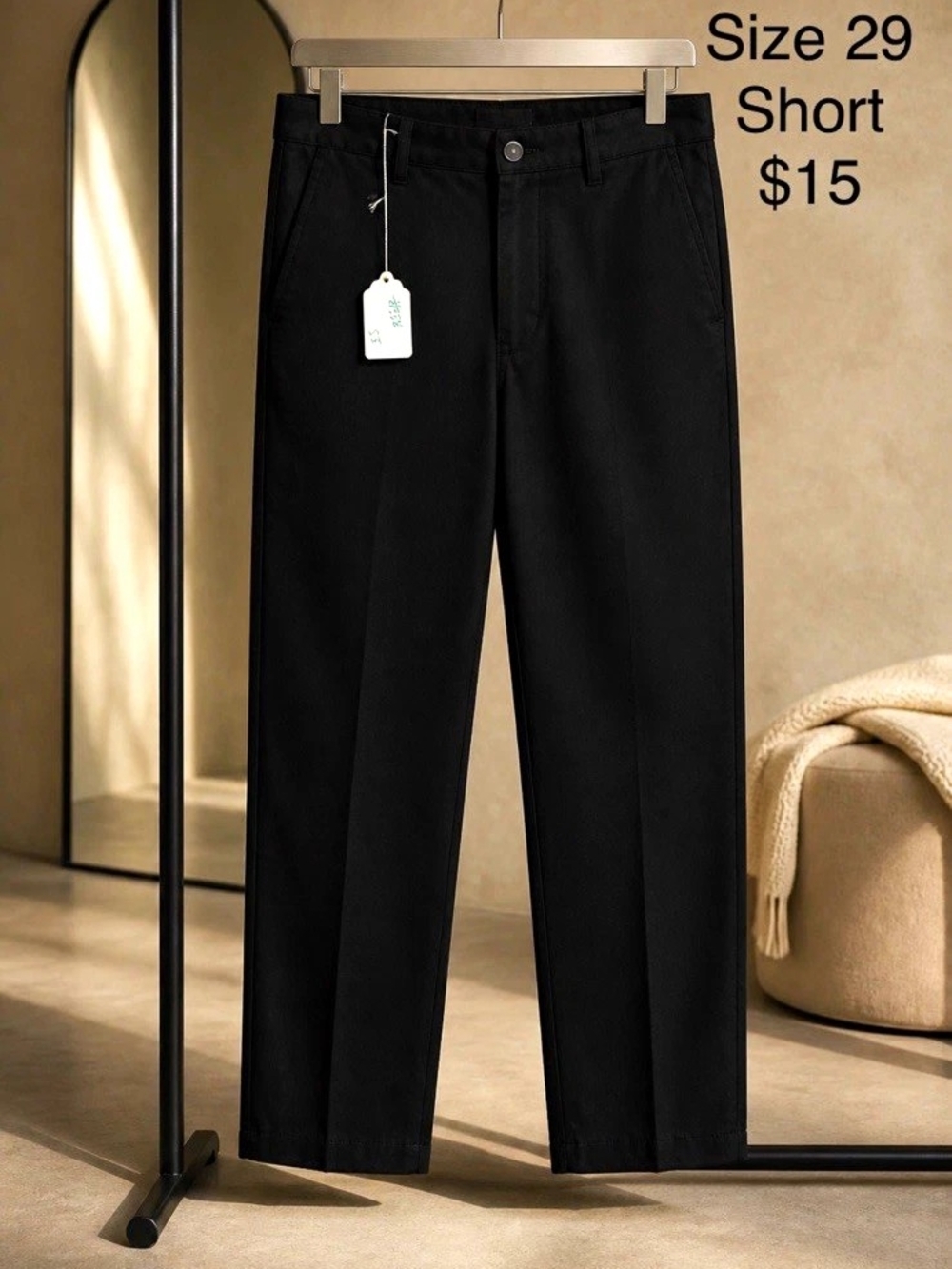 Women’s Black Dress Pants Size 29 Regular Flat Front Solid New with Tags
